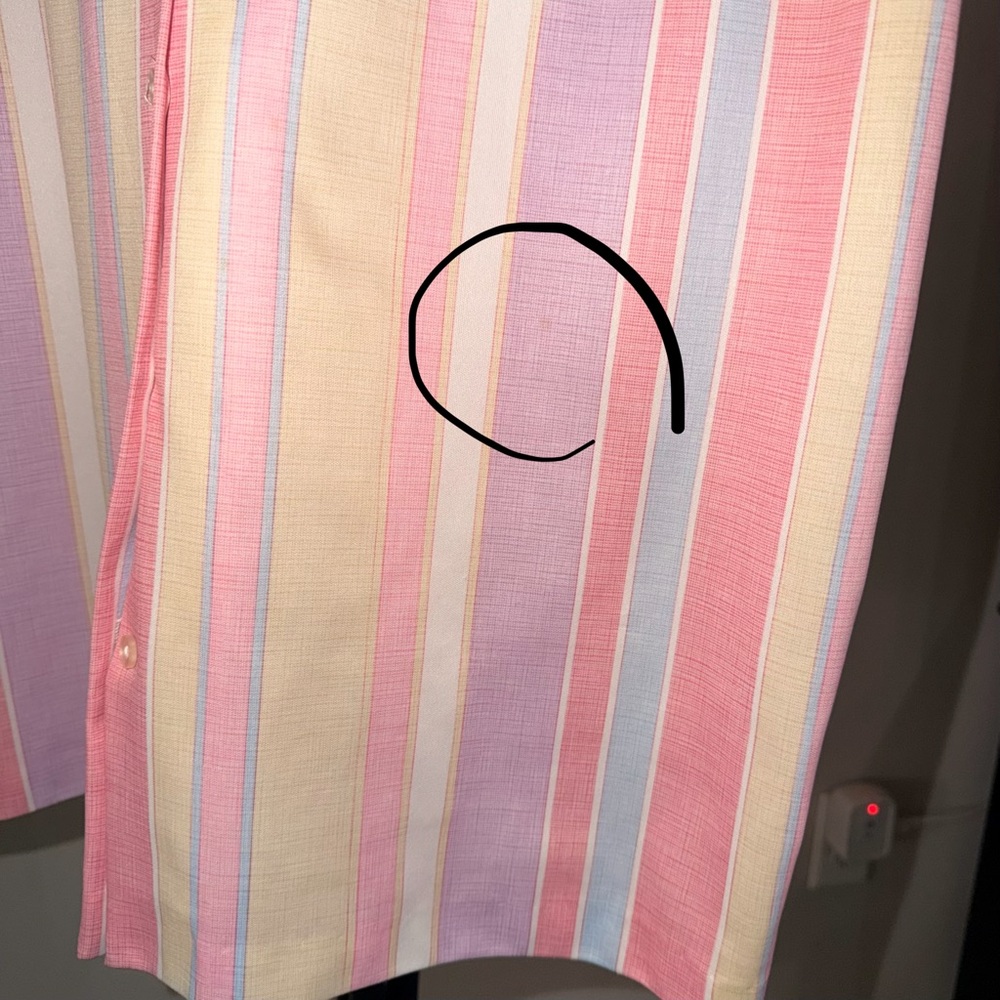 Vintage Pastel Striped Button Up Blouse Pink Yellow Short Sleeve L - Picture 7 of 9